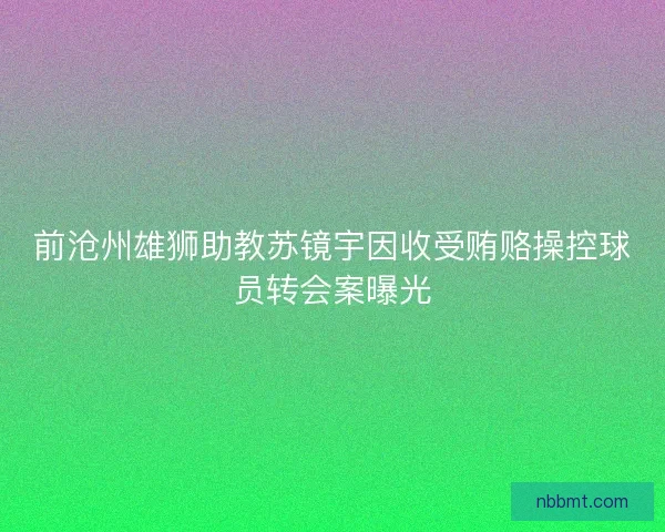 前沧州雄狮助教苏镜宇因收受贿赂操控球员转会案曝光